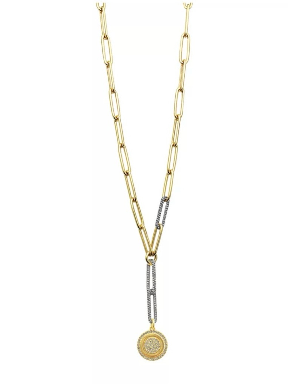 NWT Vince Camuto Two Tone Y Necklace With Pendant Gold/Silver Tone And Glass